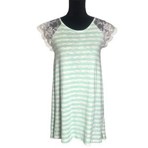 Suzanne Betro Striped Lace Sleeve Top in Green/White - Size S (NWT)